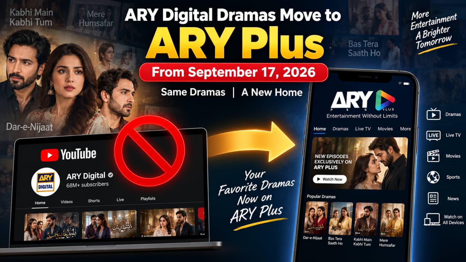 ARY Plus ARY Digital dramas leaving YouTube September 17 2026