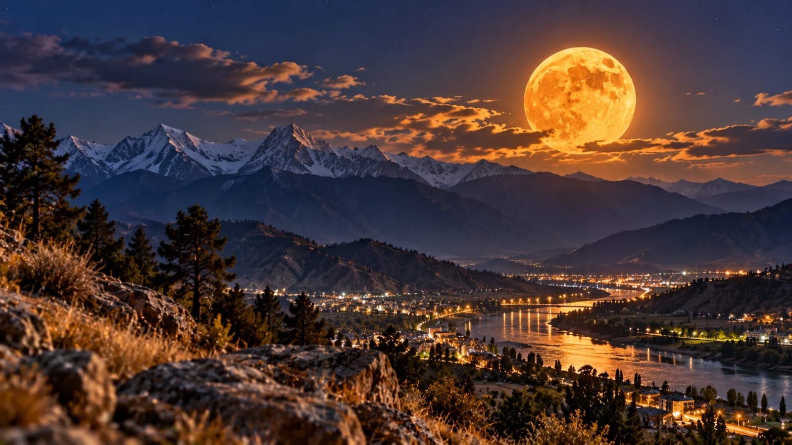 Hunter's Moon October 2026 glowing above a Pakistani mountain landscape during a clear autumn evening