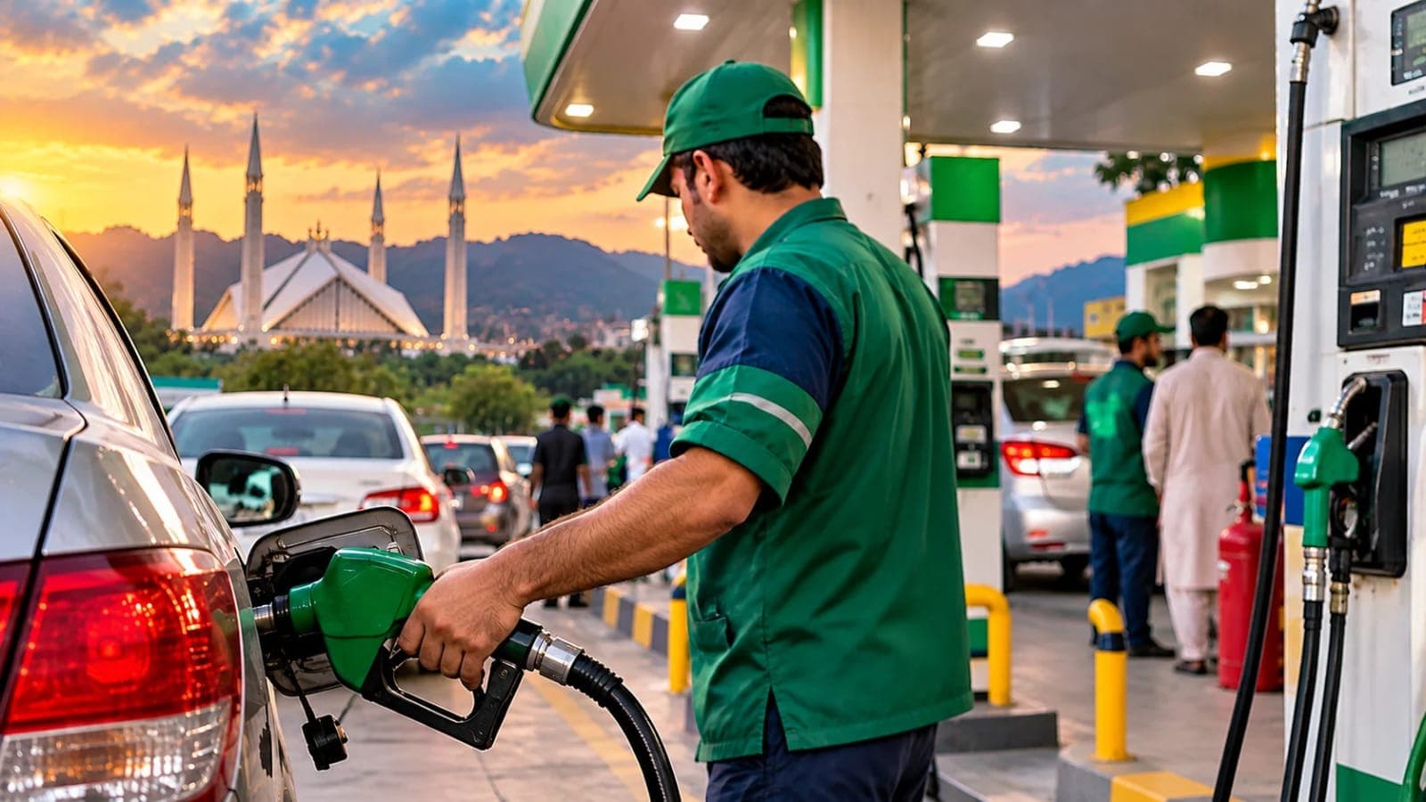 Pakistan Fuel Subsidy 2026 showing a motorcyclist receiving discounted petrol at a Pakistani fuel station