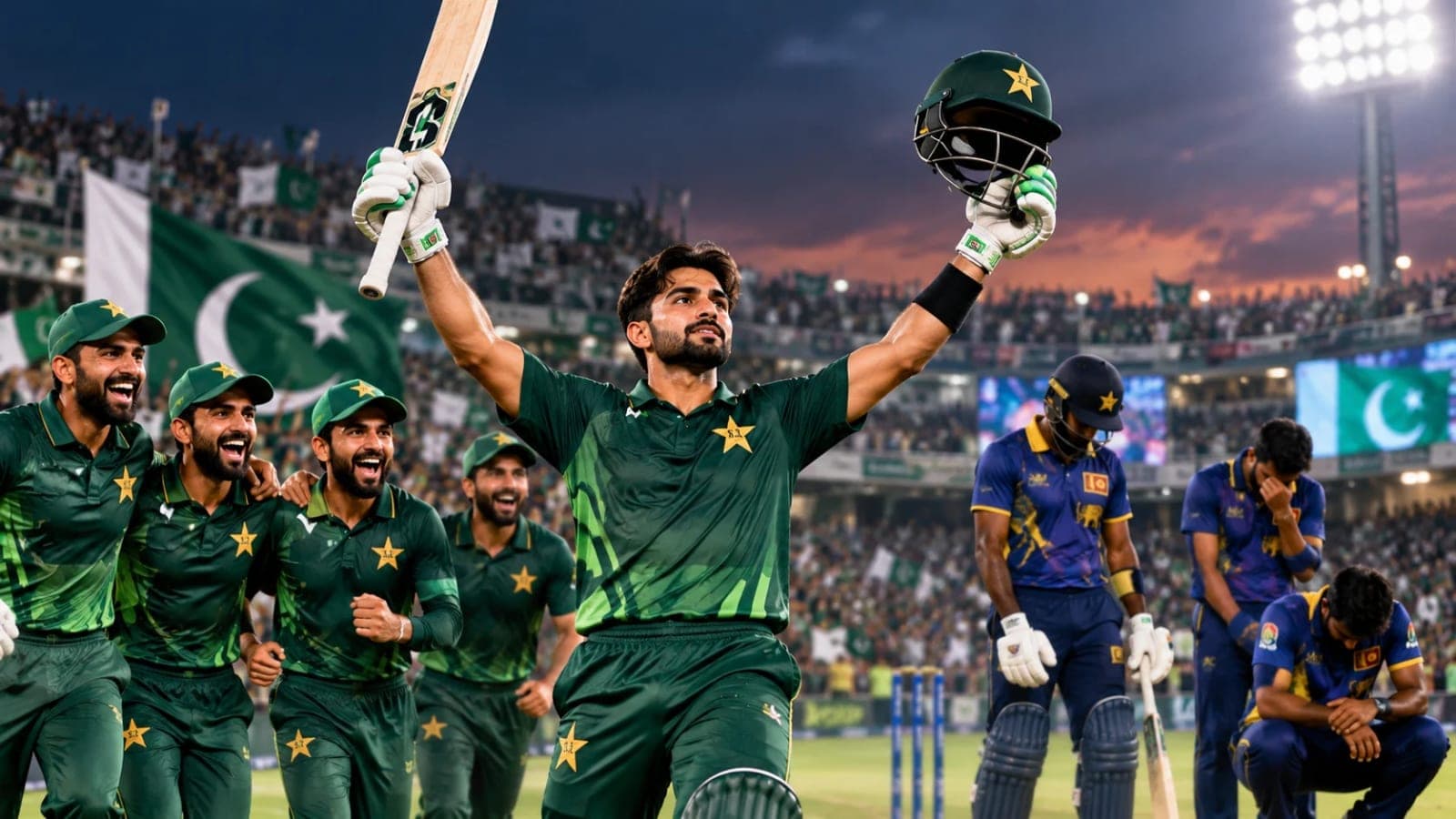 Pakistan cricket team celebrating 82-run win over Sri Lanka in second T20I at Rawalpindi